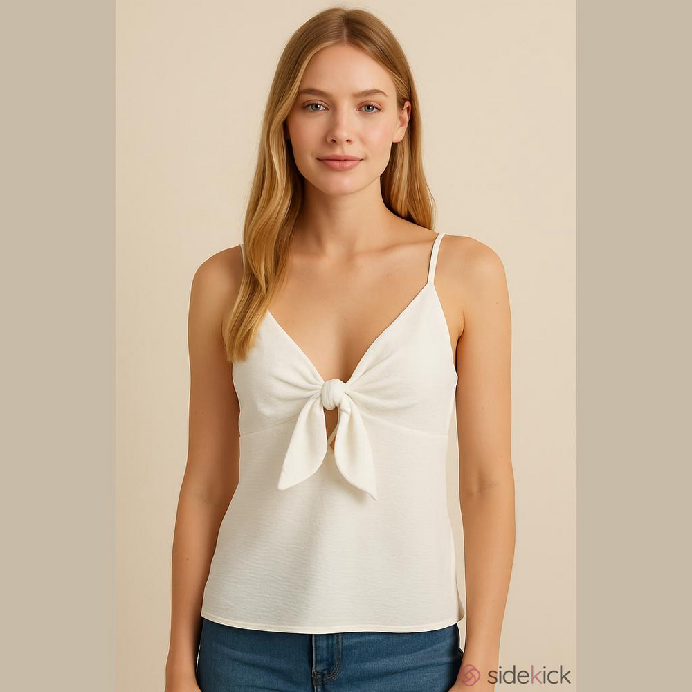 ODDi White Textured Camisole Tank Top Small Flowy Tie Front Knot Spaghetti Strap
